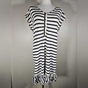 FINE GARMENTS by Bell Womens 100% Cotton Knit Blue White Stripe Dress SZ 4